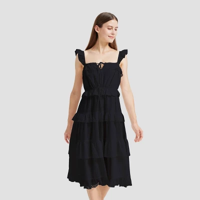 Women's Ruffle Sleeve Tiered Midi A-Line Dress - Universal Thread™ 3 Women's Ruffle Sleeve Tiered Midi A-Line Dress - Universal Thread™