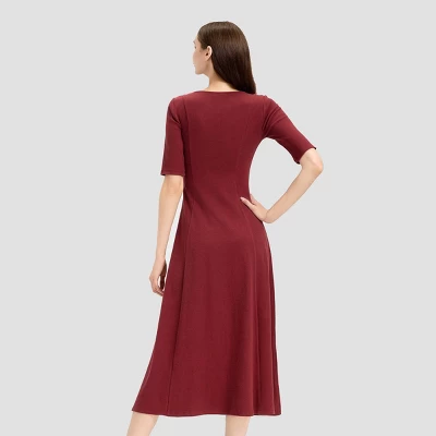 Women's Elbow Sleeve Knit Midi A-Line Dress - Universal Thread™ Red 3 Women's Elbow Sleeve Knit Midi A-Line Dress - Universal Thread™ Red