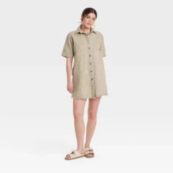 Women's Leopard Denim Mini Shirtdress - Universal Thread™ Tan -Universal Thread GUEST f869330a dddb 45a0 9379 8ad4711f06c3