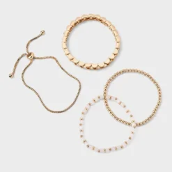 Mixed Bead And Chain Semi-Precious Rose Quartz Bracelet Set 4pc - Universal Thread™ Light Pink: Iron, Acrylic, Zinc Alloy -Universal Thread GUEST fa684a45 b4ed 4a5e aa9b 9459839a10c0