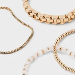 Mixed Bead And Chain Semi-Precious Rose Quartz Bracelet Set 4pc - Universal Thread™ Light Pink: Iron, Acrylic, Zinc Alloy -Universal Thread GUEST fcb61fe9 e8af 405f 9b43 ff6ee633809e