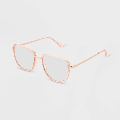 Women's Shiny Metal Square Blue Light Filtering Glasses - Universal Thread™ Tan 3 Women's Shiny Metal Square Blue Light Filtering Glasses - Universal Thread™ Tan